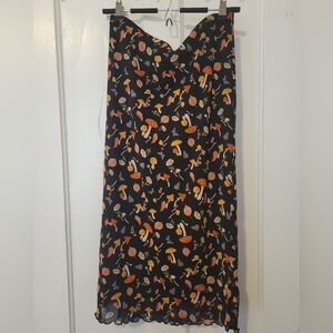 Forever 21 Black Midi Skirt with Orange and White Print